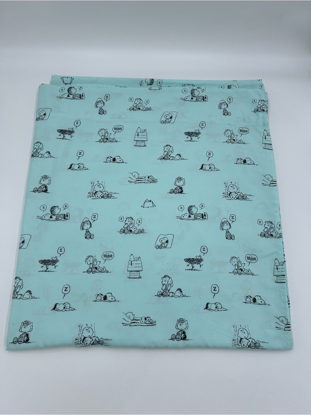 Peanuts Light Aqua Snoopy Flat Top Sheet 88” Wide Full